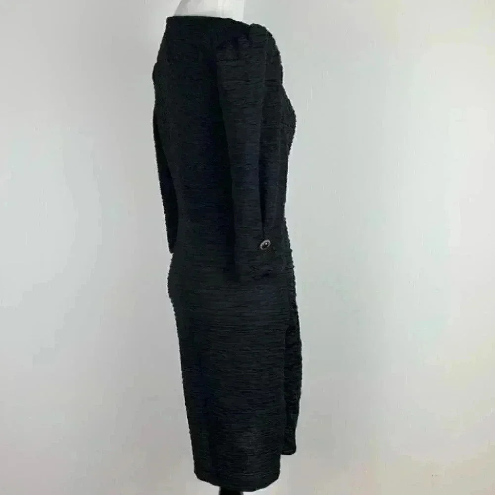 Vintage how sweet it is black wiggle dress 80s 90s 3/4 sleeves party formal - Picture 5 of 11